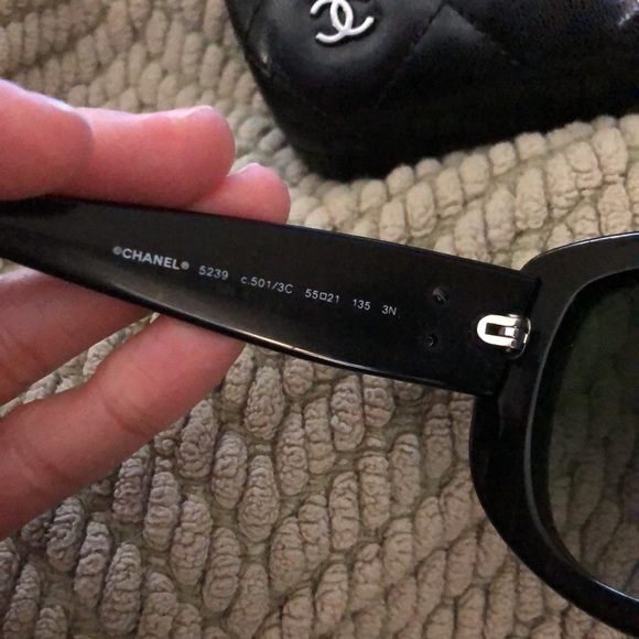 Auth Chanel Thick Black Frames Sunglasses, silver CC on arms w/ case, box & bag - Picture 4 of 13